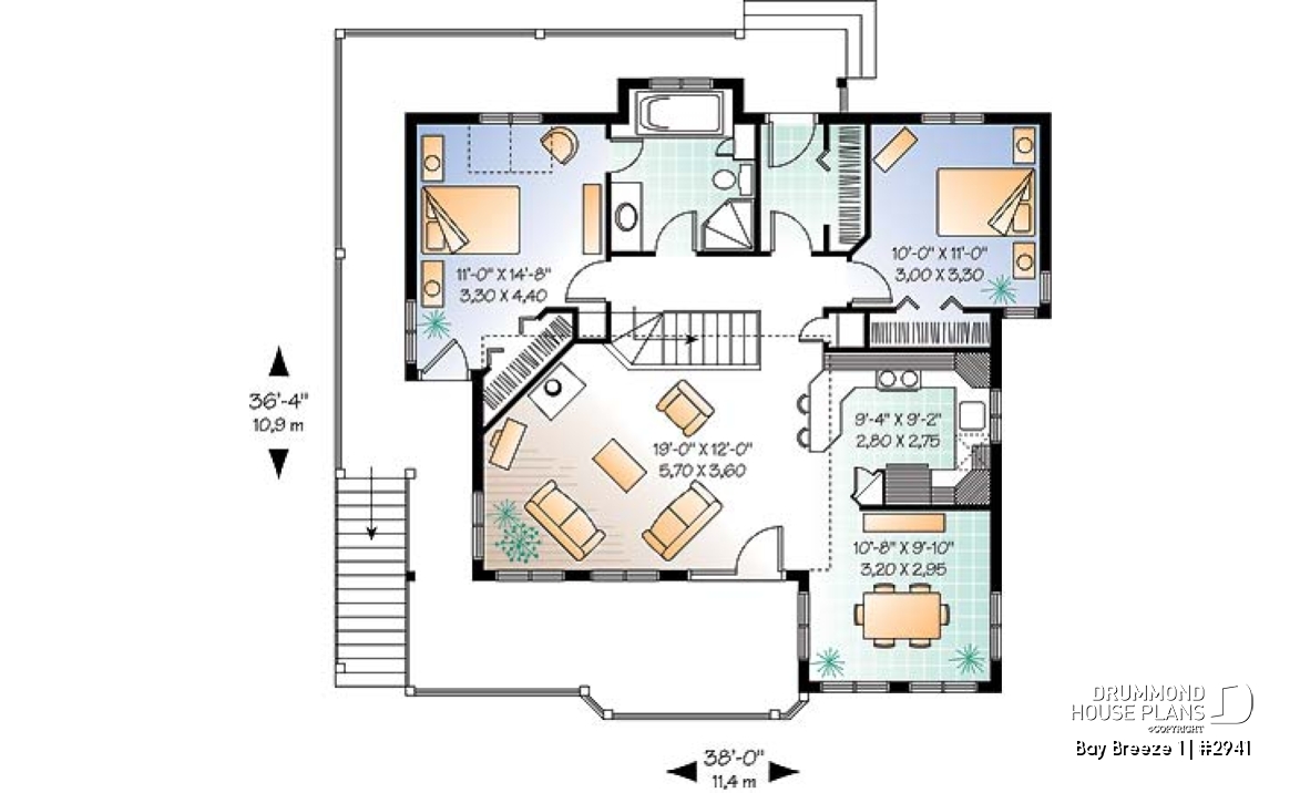1st level - Cottage plan with cathedral ceiling, unfinished walkout basement, 2 to 5 bedrooms, large deck - Bay Breeze 1