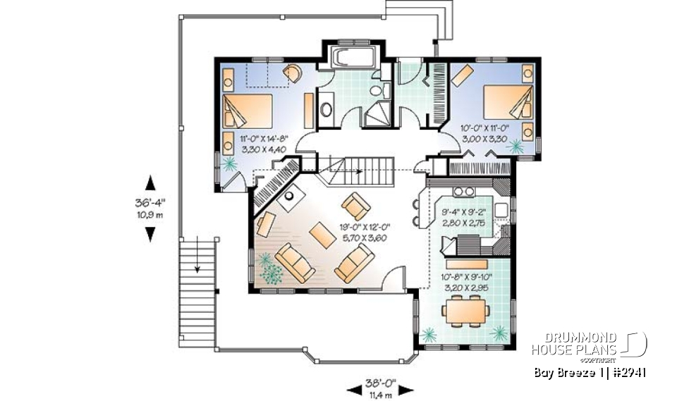 1st level - Cottage plan with cathedral ceiling, unfinished walkout basement, 2 to 5 bedrooms, large deck - Bay Breeze 1