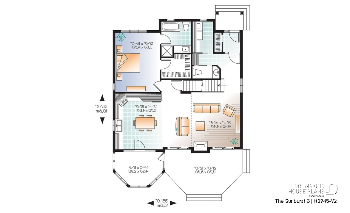 1st level - Popular small country home plan with 4 bedrooms - 2 bathrooms chalet style with open floor plans, master suite - The Sunburst 3