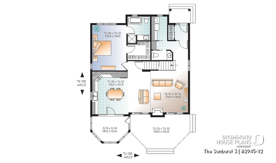 1st level - Popular small country home plan with 4 bedrooms - 2 bathrooms chalet style with open floor plans, master suite - The Sunburst 3