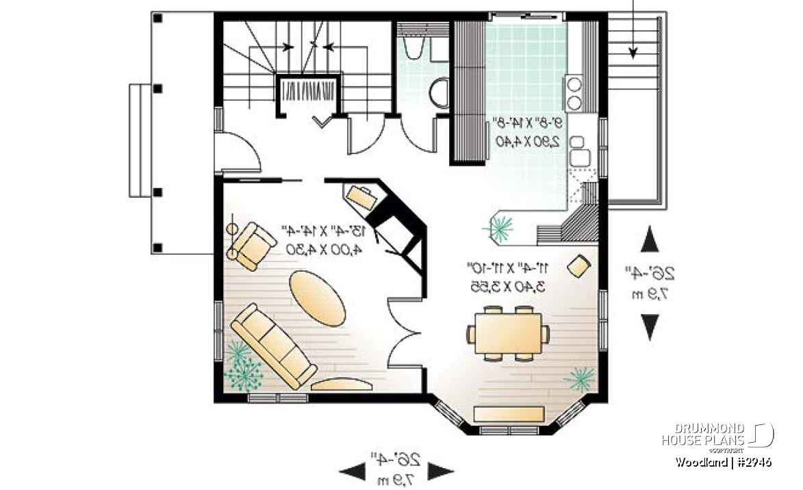 1st level - Scandinavian family wood cottage house plan, 2 bedrooms, mezzanine, low budget, great style - Woodland
