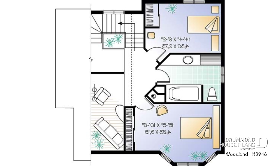 2nd level - Scandinavian family wood cottage house plan, 2 bedrooms, mezzanine, low budget, great style - Woodland