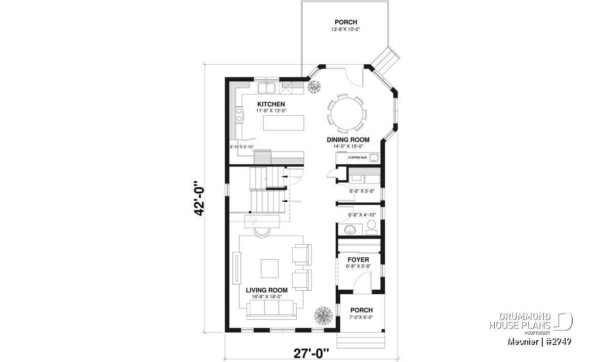 1st level - Cottage plan with a large master bedroom (sitting area), great natural lights, laundry on main floor - Meunier