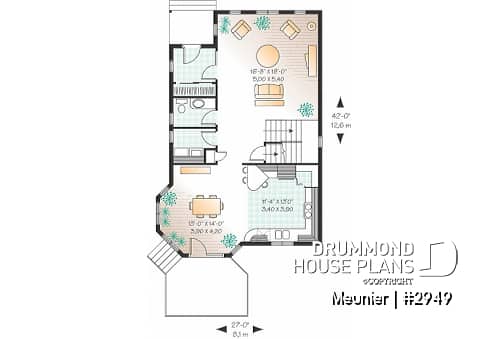1st level - Cottage plan with a large master bedroom (sitting area), great natural lights, laundry on main floor - Meunier