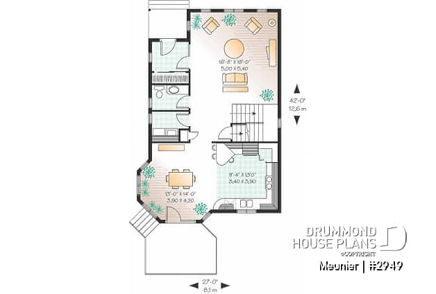 1st level - Cottage plan with a large master bedroom (sitting area), great natural lights, laundry on main floor - Meunier