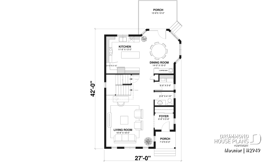 1st level - Cottage plan with a large master bedroom (sitting area), great natural lights, laundry on main floor - Meunier