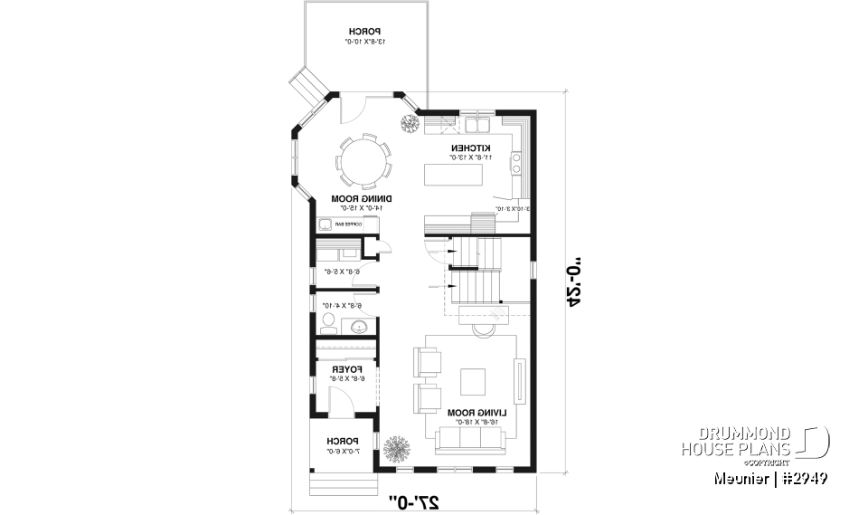 1st level - Cottage plan with a large master bedroom (sitting area), great natural lights, laundry on main floor - Meunier