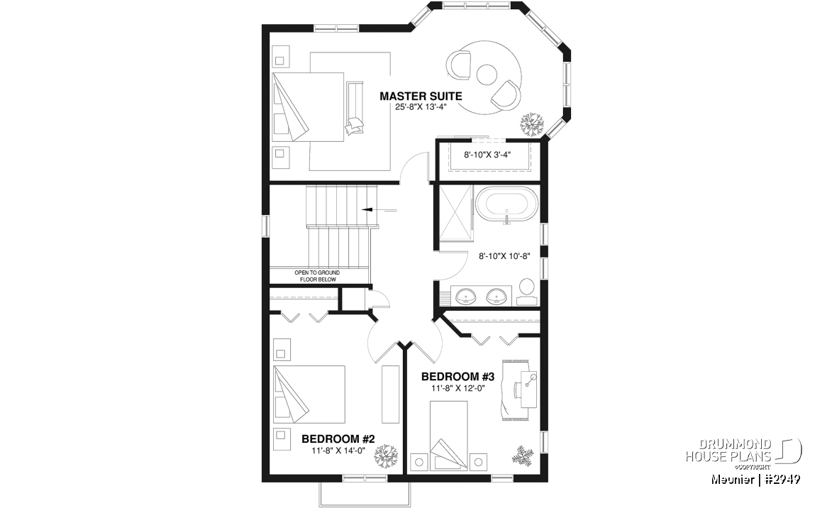 2nd level - Cottage plan with a large master bedroom (sitting area), great natural lights, laundry on main floor - Meunier
