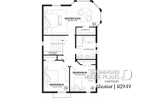 2nd level - Cottage plan with a large master bedroom (sitting area), great natural lights, laundry on main floor - Meunier