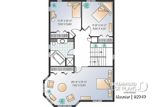 2nd level - Cottage plan with a large master bedroom (sitting area), great natural lights, laundry on main floor - Meunier