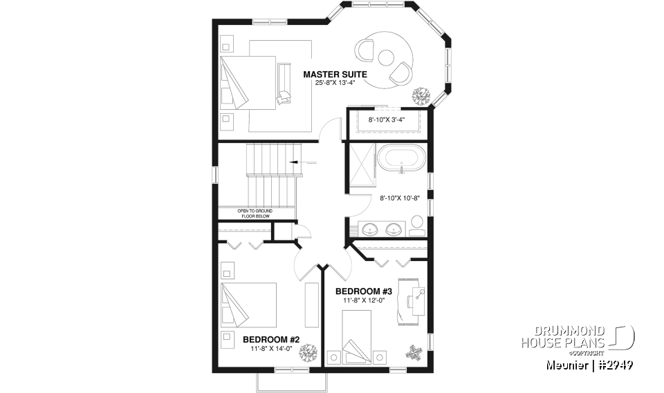 2nd level - Cottage plan with a large master bedroom (sitting area), great natural lights, laundry on main floor - Meunier