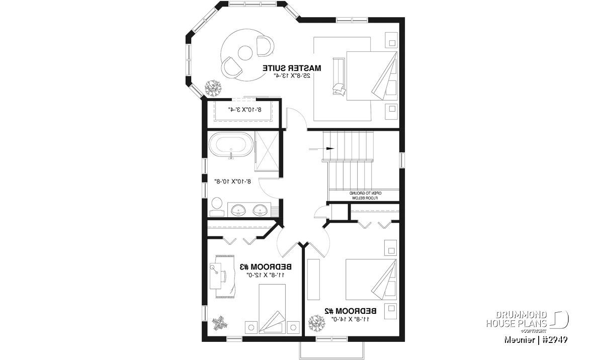 2nd level - Cottage plan with a large master bedroom (sitting area), great natural lights, laundry on main floor - Meunier
