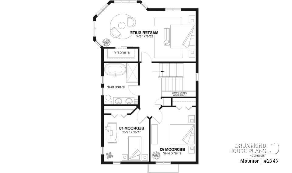 2nd level - Cottage plan with a large master bedroom (sitting area), great natural lights, laundry on main floor - Meunier