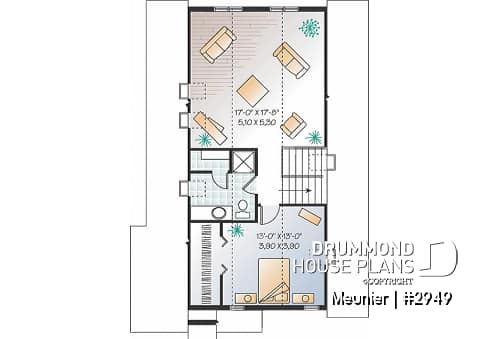 3rd level - Cottage plan with a large master bedroom (sitting area), great natural lights, laundry on main floor - Meunier