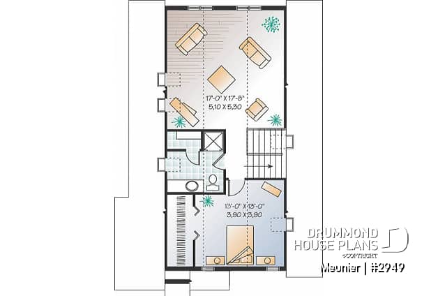 3rd level - Cottage plan with a large master bedroom (sitting area), great natural lights, laundry on main floor - Meunier