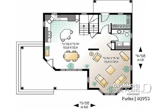 1st level - Country style 3 large bedroom home plan,  large front covered porch, kitchen island, mud room - Perlini