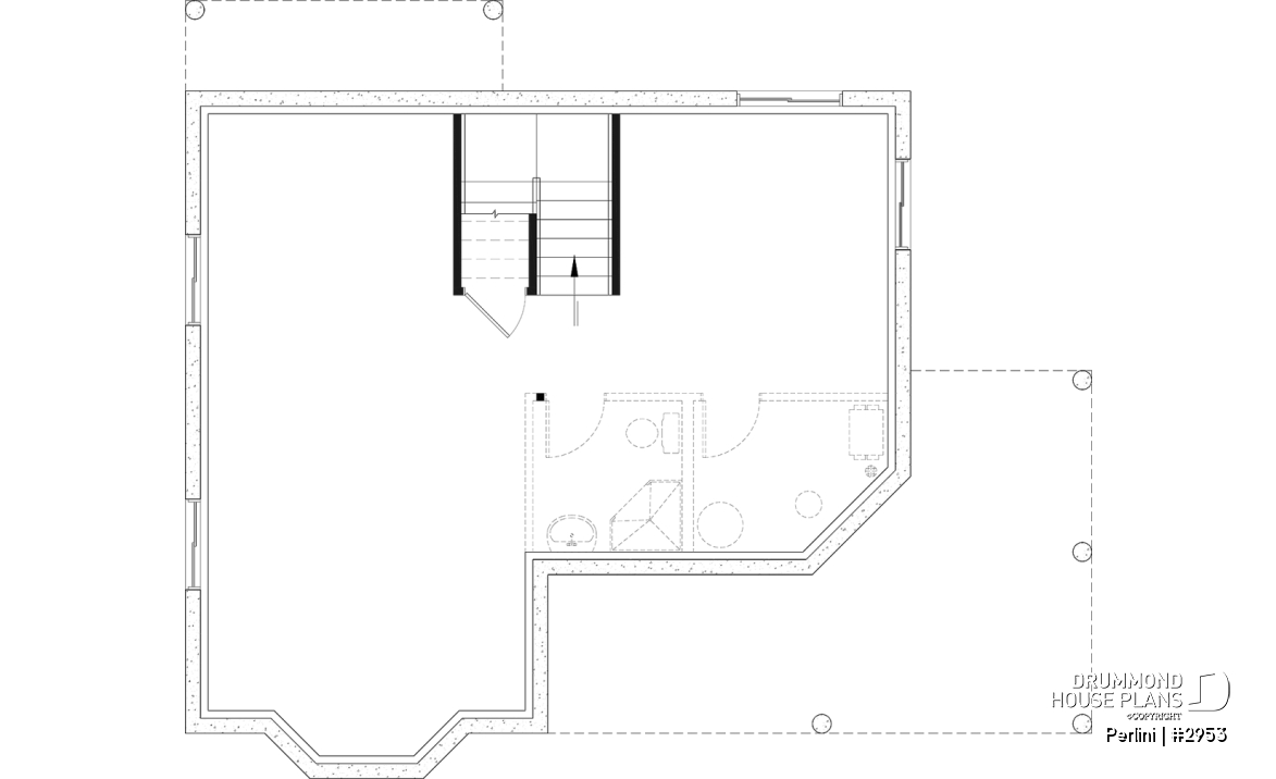 Basement - Country style 3 large bedroom home plan,  large front covered porch, kitchen island, mud room - Perlini