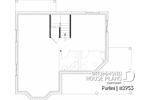 Basement - Country style 3 large bedroom home plan,  large front covered porch, kitchen island, mud room - Perlini