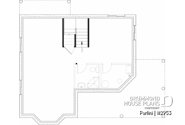 Basement - Country style 3 large bedroom home plan,  large front covered porch, kitchen island, mud room - Perlini