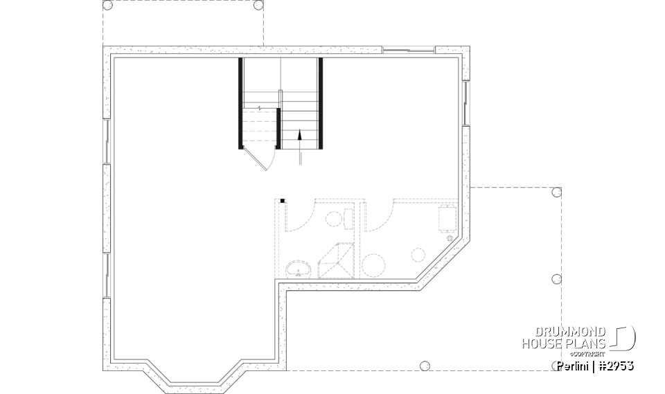 Basement - Country style 3 large bedroom home plan,  large front covered porch, kitchen island, mud room - Perlini