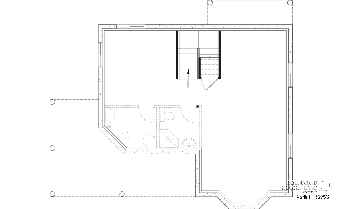 Basement - Country style 3 large bedroom home plan,  large front covered porch, kitchen island, mud room - Perlini
