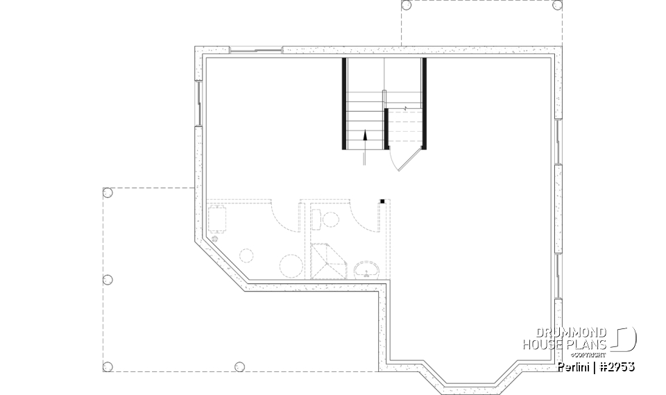 Basement - Country style 3 large bedroom home plan,  large front covered porch, kitchen island, mud room - Perlini