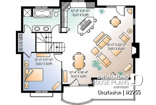 1st level - Reverse floor plans, ski chalet with one-car garage, open floor plan concept, fireplace, master on main - Charleston