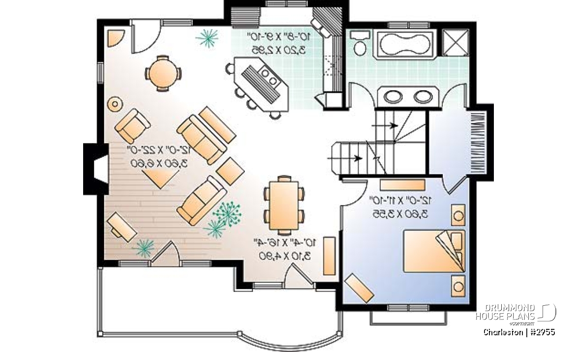 1st level - Reverse floor plans, ski chalet with one-car garage, open floor plan concept, fireplace, master on main - Charleston