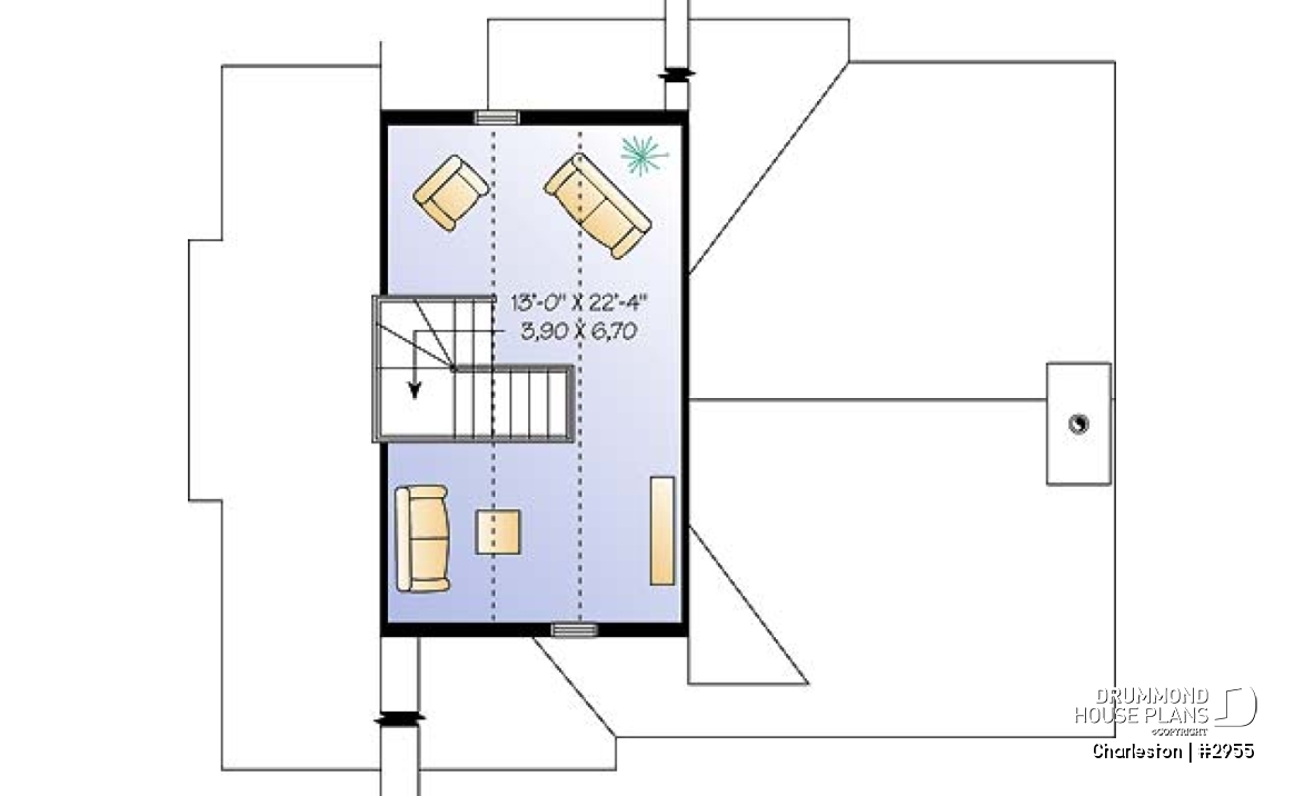 2nd level - Reverse floor plans, ski chalet with one-car garage, open floor plan concept, fireplace, master on main - Charleston