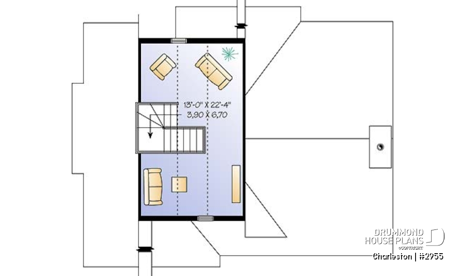 2nd level - Reverse floor plans, ski chalet with one-car garage, open floor plan concept, fireplace, master on main - Charleston