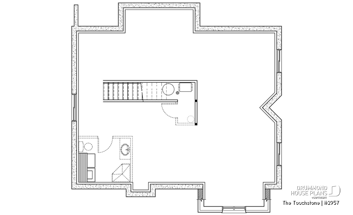 Unfinished basement - The Touchstone Home Plan: Mountain style cottage home design, 3 beds, mezzanine, fireplace - The Touchstone