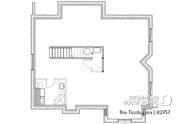 Unfinished basement - Mountain style cottage house plan, 3 beds, large terrace, mezzanine, fireplace and open floor plan concept - The Touchstone
