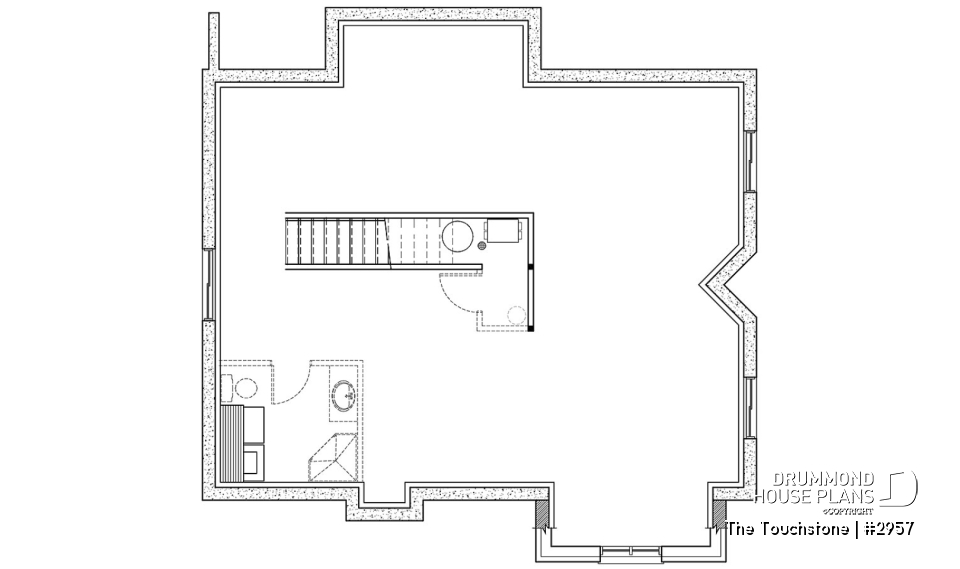 Unfinished basement - The Touchstone Home Plan: Mountain style cottage home design, 3 beds, mezzanine, fireplace - The Touchstone