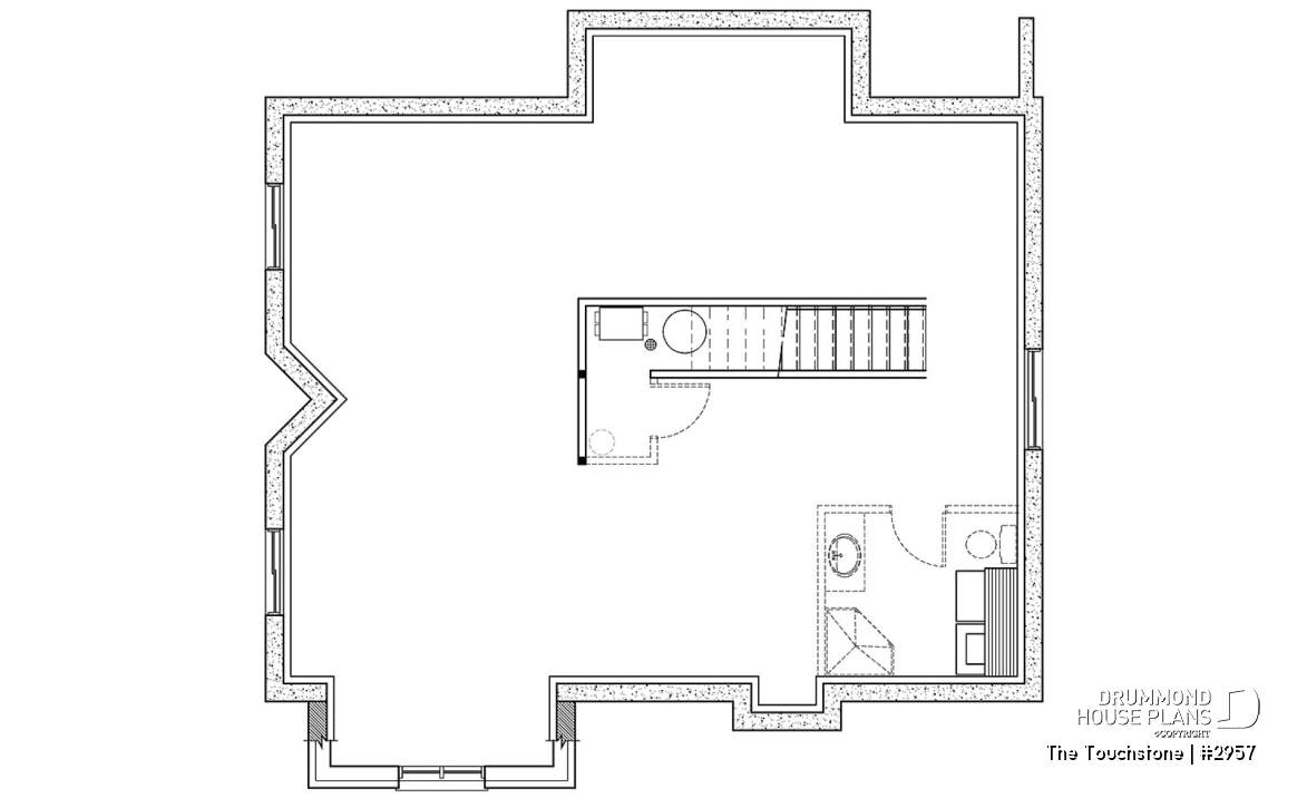 Unfinished basement - The Touchstone Home Plan: Mountain style cottage home design, 3 beds, mezzanine, fireplace - The Touchstone