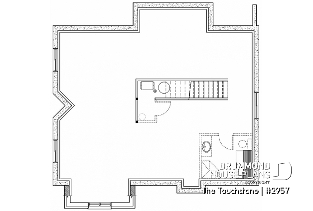 Unfinished basement - Mountain style cottage house plan, 3 beds, large terrace, mezzanine, fireplace and open floor plan concept - The Touchstone