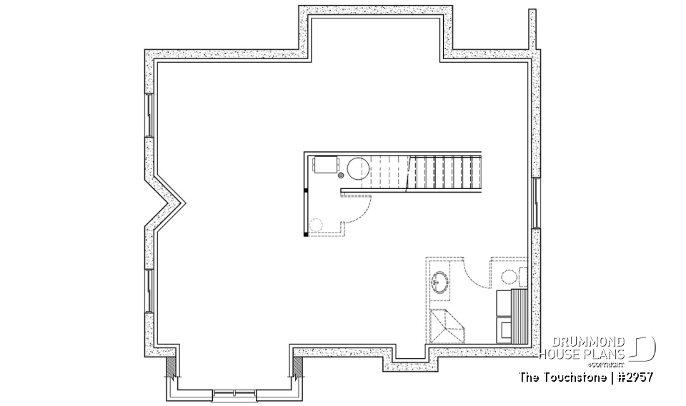 Unfinished basement - The Touchstone Home Plan: Mountain style cottage home design, 3 beds, mezzanine, fireplace - The Touchstone