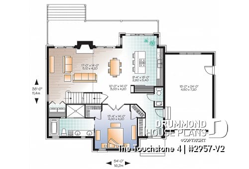 1st level - 3 to 4 bedroom Mountain cottage plan, panoramic views, open floor plan, master suite on main floor, mezzanine - The Touchstone 4
