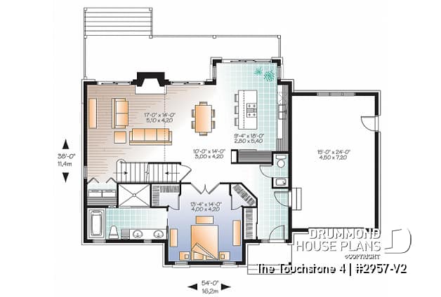 1st level - 3 to 4 bedroom Mountain cottage plan, panoramic views, open floor plan, master suite on main floor, mezzanine - The Touchstone 4