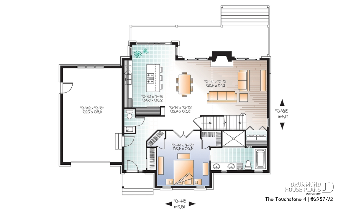 1st level - Rustic chalet-style home with garage, rear-facing open layout, cathedral ceiling, mezzanine, bonus space - The Touchstone 4