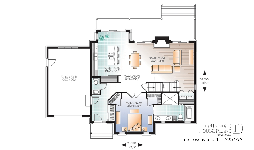 1st level - Rustic chalet-style home with garage, rear-facing open layout, cathedral ceiling, mezzanine, bonus space - The Touchstone 4