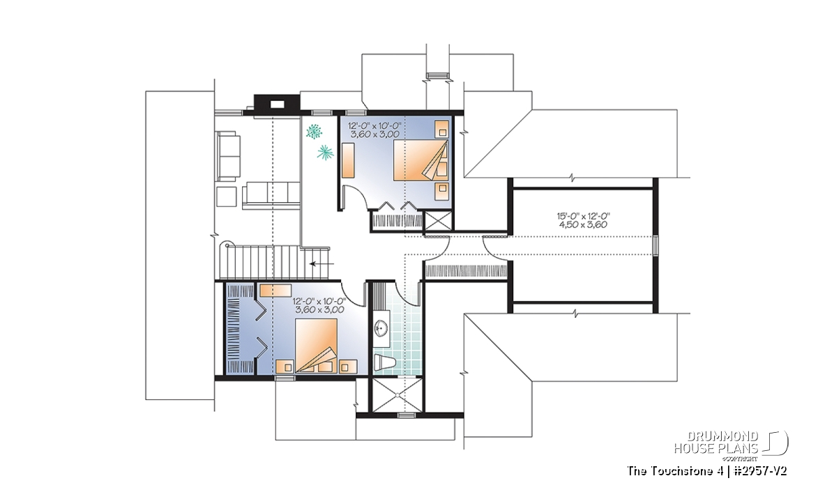 2nd level - Rustic chalet-style home with garage, rear-facing open layout, cathedral ceiling, mezzanine, bonus space - The Touchstone 4