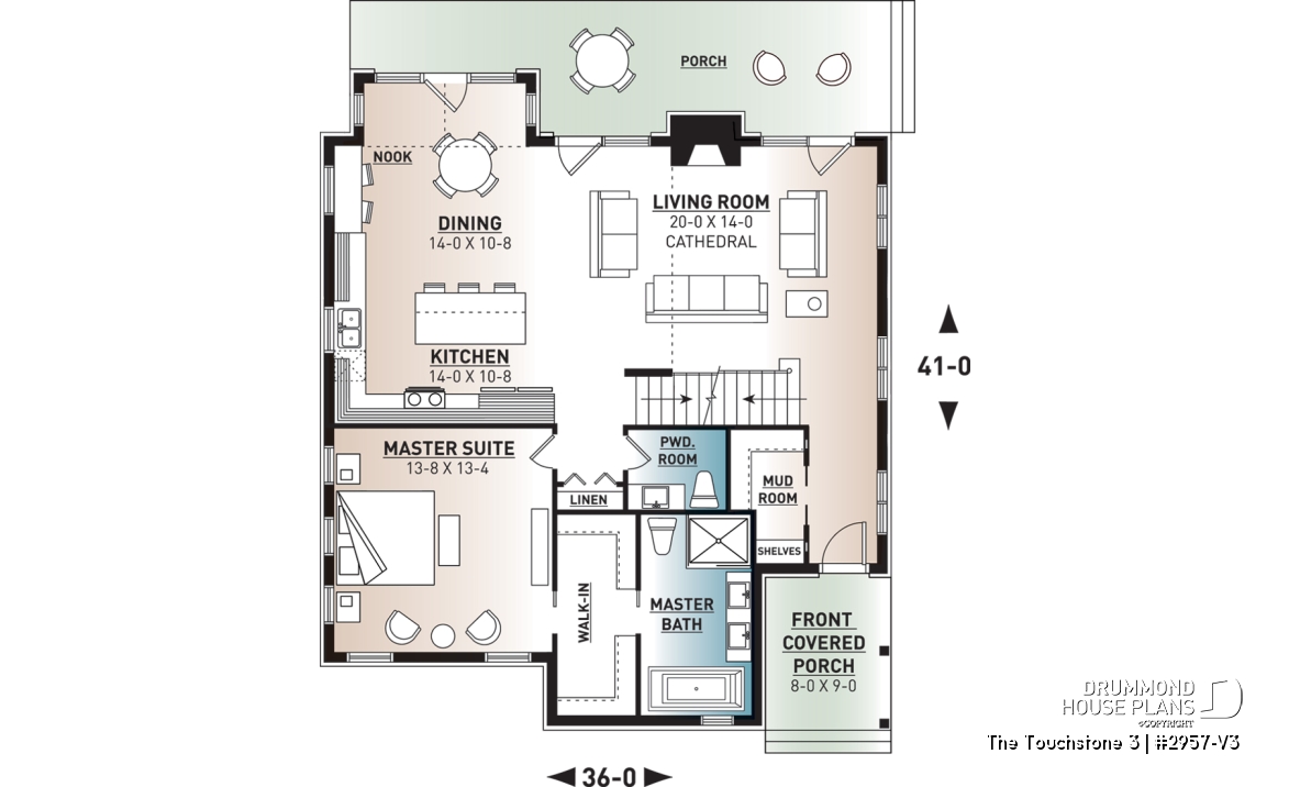 1st level - Nordic Chalet-Style Home Plan – 3 Bedrooms, Mezzanine and Fireplace Centerpiece - The Touchstone 3