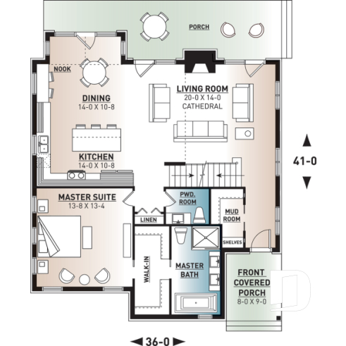 1st level - Nordic Chalet-Style Home Plan – 3 Bedrooms, Mezzanine and Fireplace Centerpiece - The Touchstone 3
