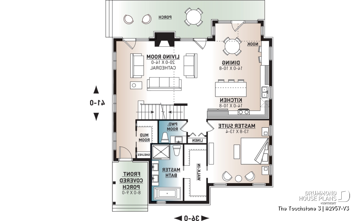 1st level - Nordic Chalet-Style Home Plan – 3 Bedrooms, Mezzanine and Fireplace Centerpiece - The Touchstone 3