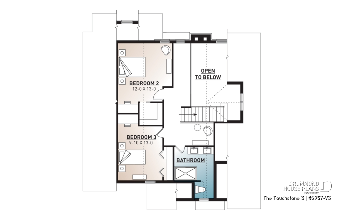 2nd level - Nordic Chalet-Style Home Plan – 3 Bedrooms, Mezzanine and Fireplace Centerpiece - The Touchstone 3