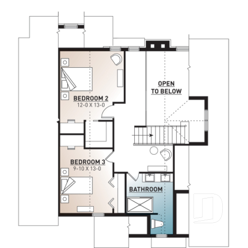 2nd level - Nordic Chalet-Style Home Plan – 3 Bedrooms, Mezzanine and Fireplace Centerpiece - The Touchstone 3