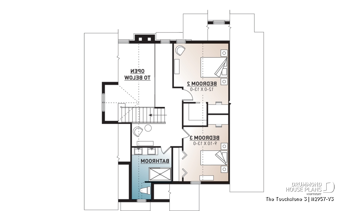 2nd level - Nordic Chalet-Style Home Plan – 3 Bedrooms, Mezzanine and Fireplace Centerpiece - The Touchstone 3