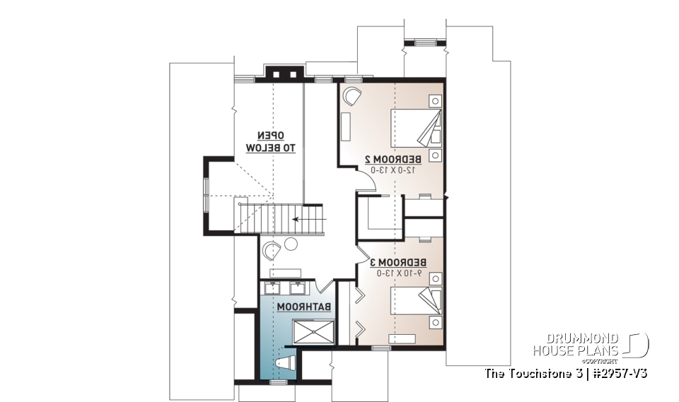 2nd level - Nordic Chalet-Style Home Plan – 3 Bedrooms, Mezzanine and Fireplace Centerpiece - The Touchstone 3