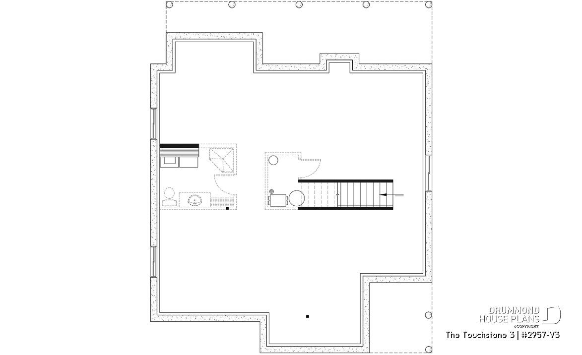 Basement - Nordic Chalet-Style Home Plan – 3 Bedrooms, Mezzanine and Fireplace Centerpiece - The Touchstone 3