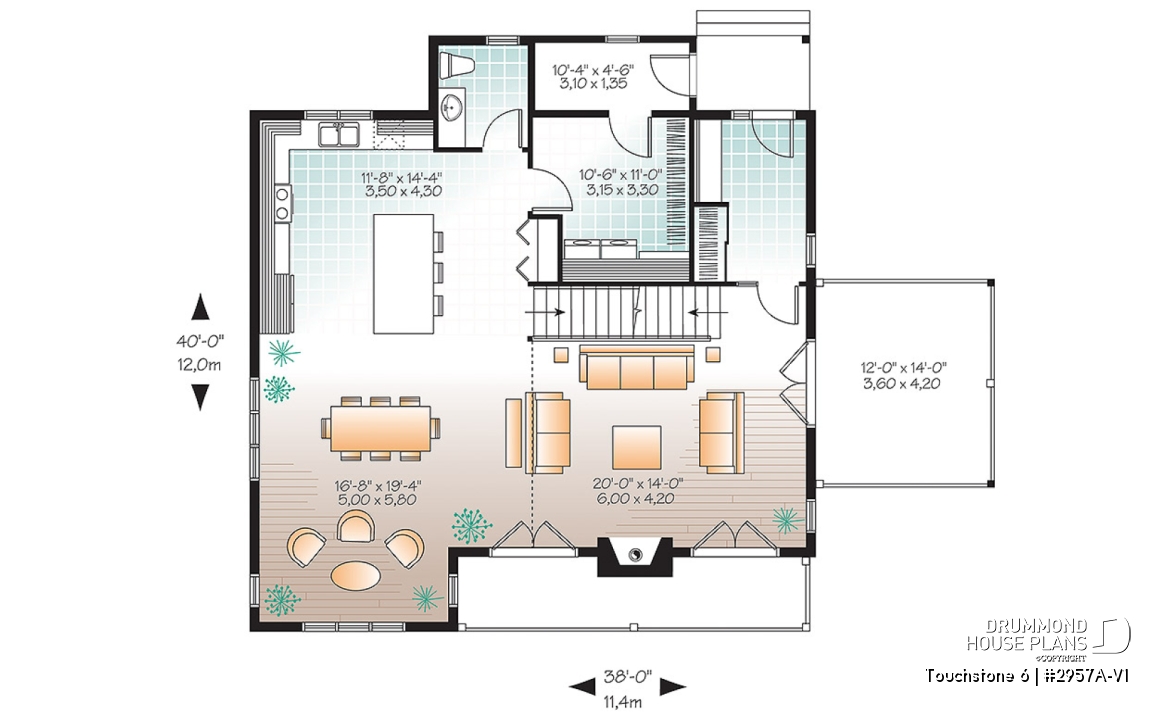 1st level - Spacious 2 to 6 bedrooms, 3 storey mountain cottage home plan with mezzanine, fireplace, large family rooms - Touchstone 6